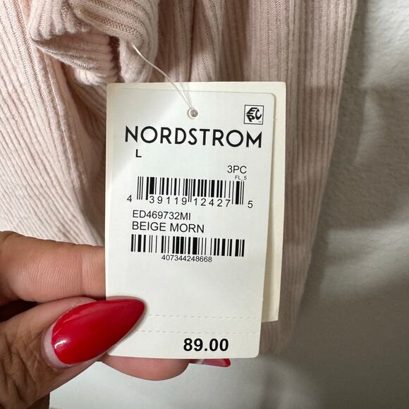 Open Edit L Beige Ribbed Button Front Cardigan Sweater Nordstrom $89 NWT - Picture 3 of 9